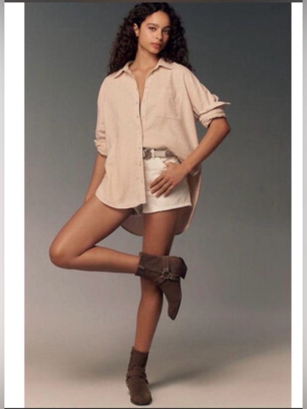 Maeve Anthropologie Oversized Button-Down Shirt in Soft Blush